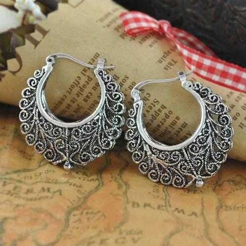 Silver Tribal look Filigree Hoop Earrings For World Traveller