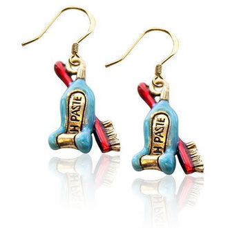 Tooth Paste with Brush Charm Earrings in Gold