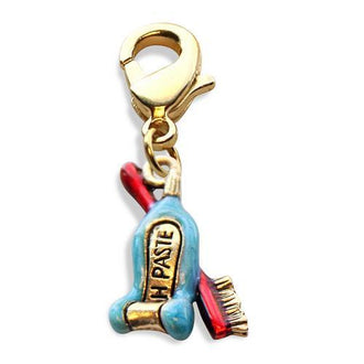 Tooth Paste with Brush Charm Dangle in Gold