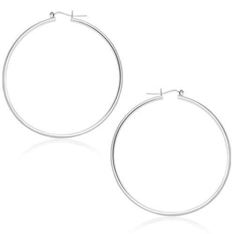 14k White Gold Polished Hoop Earrings (45 mm)