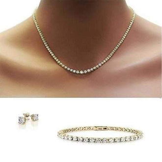 Trio Set of Dazzling Diamond Crystal Necklace Bracelet And Earrings