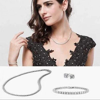 Trio Set of Dazzling Diamond Crystal Necklace Bracelet And Earrings
