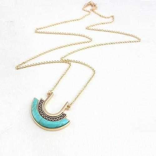 Love U To The Moon Long Turquoise Necklace