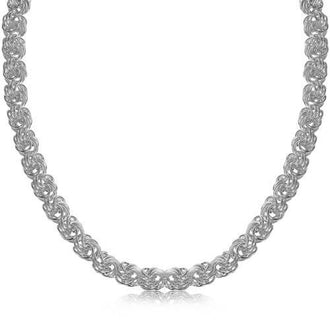 Sterling Silver Rhodium Plated Byzantine Motif Chain Necklace, size 18''