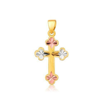 14k Tri Color Gold Cross Pendant