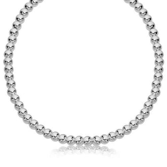 Sterling Silver Polished Bead Necklace with Rhodium Plating (6mm), size 16''