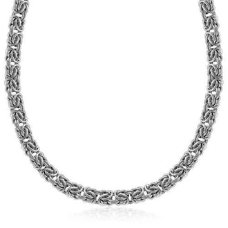 Sterling Silver Byzantine Chain Necklace with Rhodium Plating, size 18''