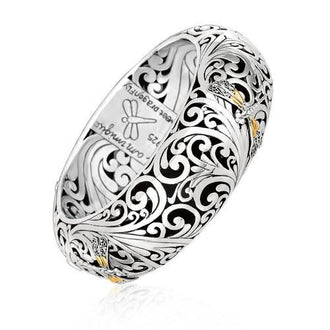 18k Yellow Gold and Sterling Silver Baroque Motif Dragonfly Hinged Bangle