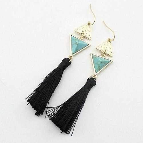 Boho Chic Pyramid Earrings In Stones And Tassels