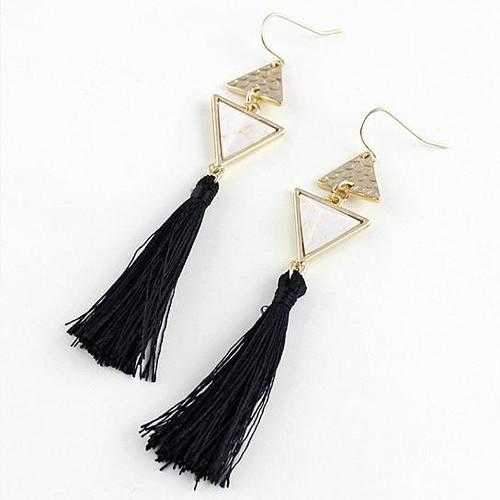 Boho Chic Pyramid Earrings In Stones And Tassels