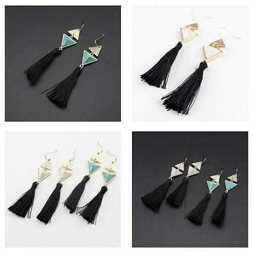 Boho Chic Pyramid Earrings In Stones And Tassels