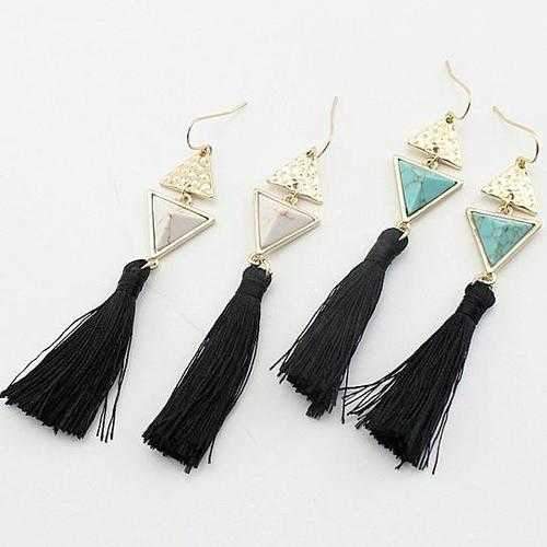 Boho Chic Pyramid Earrings In Stones And Tassels