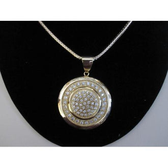 Micropave Pendant 2 Circles with Necklace Gold Electroplated 16" + 2" Extension