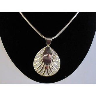 Micropave Pendant Shell Shaped with Necklace Gold Electroplated 16" + 2" Extension