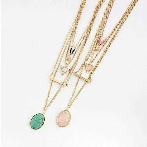 Oliva 4 Layered Necklace In Rose Quartz And Turquoise Stone