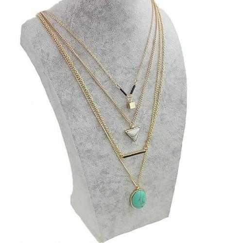 Oliva 4 Layered Necklace In Rose Quartz And Turquoise Stone