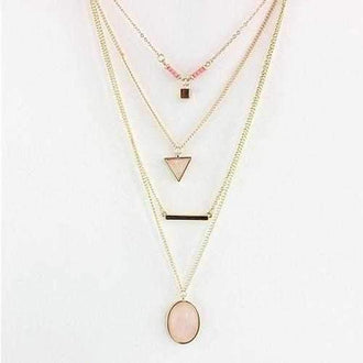 Oliva 4 Layered Necklace In Rose Quartz And Turquoise Stone