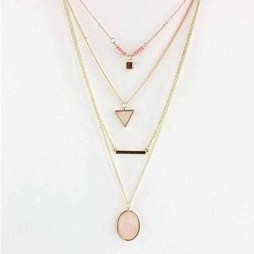 Oliva 4 Layered Necklace In Rose Quartz And Turquoise Stone