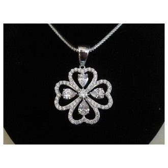 Micropave Pendant Pears and Hearts with Necklace Rhodium Plated 16" + 2" Extension