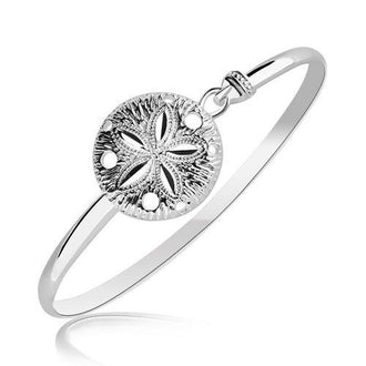 Sterling Silver Sand Dollar Motif Thin Bangle with Rhodium Plating, size 7''