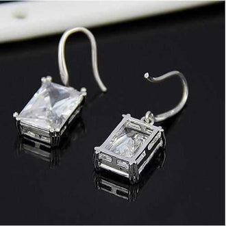 Royalty Earrings Emerald Cut Big Solitaires On Hooks