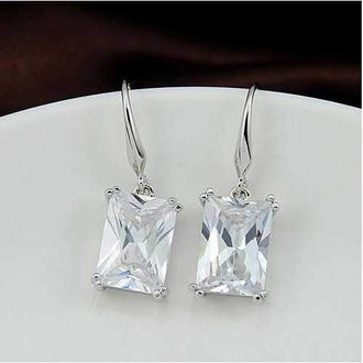 Royalty Earrings Emerald Cut Big Solitaires On Hooks