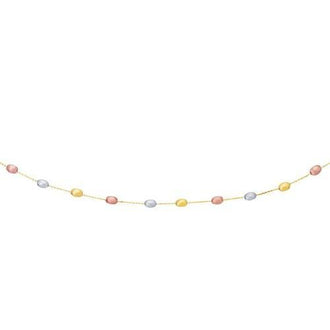 14k Tri-Color Gold Necklace with Fancy Textured Pebble Stations, size 17''