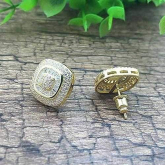 Fair And Square Earrings Studs Set In Pave Setting