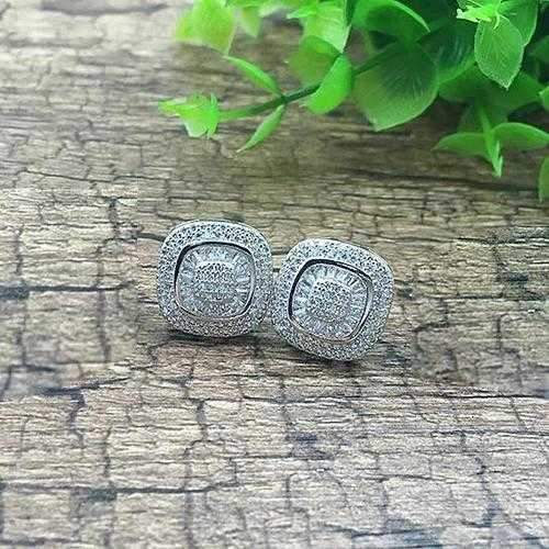 Fair And Square Earrings Studs Set In Pave Setting