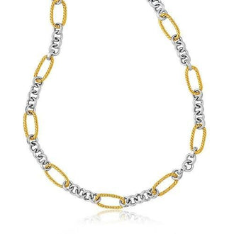 14k Two-Tone Gold Long Cable Inspired and Round Link Necklace, size 17''