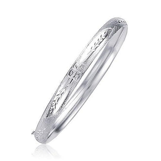 Classic Floral Carved Bangle in 14k White Gold (5.0mm), size 7''
