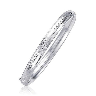 Classic Floral Carved Bangle in 14k White Gold (5.0mm), size 8''