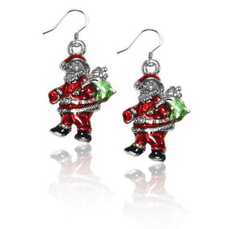 Santa Claus Charm Earrings in Silver