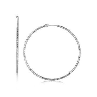 Sterling Silver Thin Diamond Cut Hoop Earrings with Rhodium Plating (45mm)