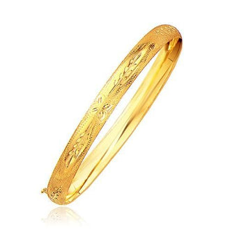 Classic Floral Carved Bangle in 14k Yellow Gold (6.0mm), size 7''