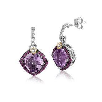 18k Yellow Gold and Sterling Silver Purple Tone Gem Drop Earrings (.43 cttw)