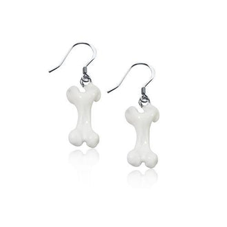 Dog Bone Charm Earrings in Silver