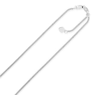 14k White Gold Adjustable Popcorn Chain 1.3mm, size 22''
