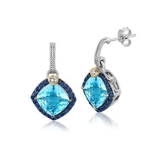 18k Yellow Gold and Sterling Silver Blue Tone Multi Gem Earrings (.43 cttw)