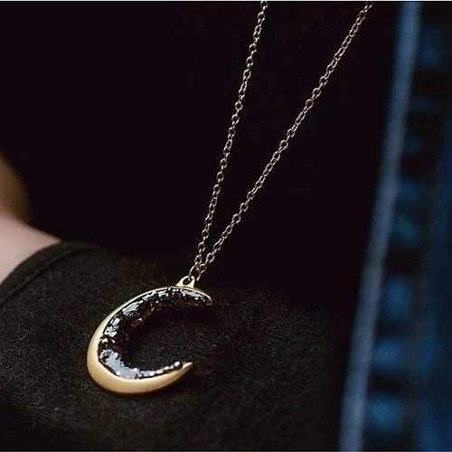 Over The Moon Long Necklace With Crescent Moon Pendant