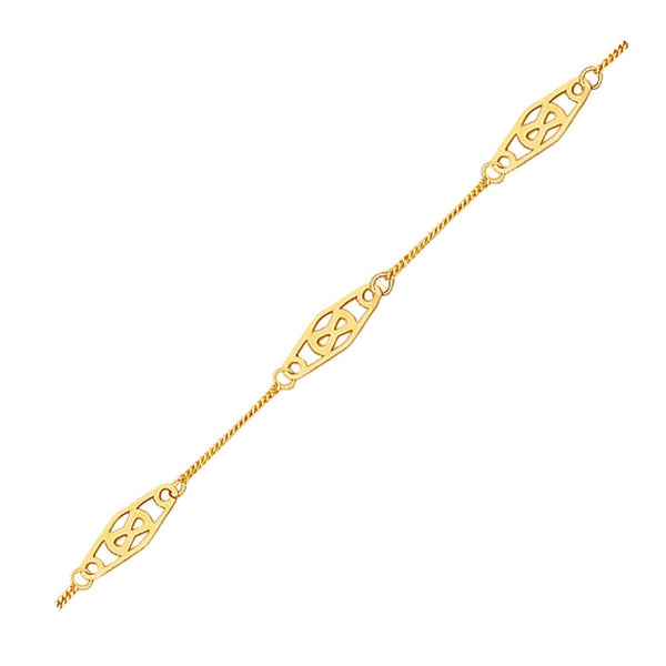 14k Yellow Gold Anklet with Fancy Diamond Shape Filigree Stations, size 10''