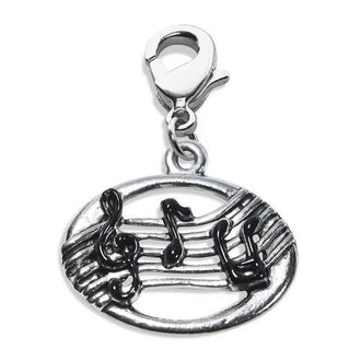 Disc with Musical Notes Charm Dangle in Silver