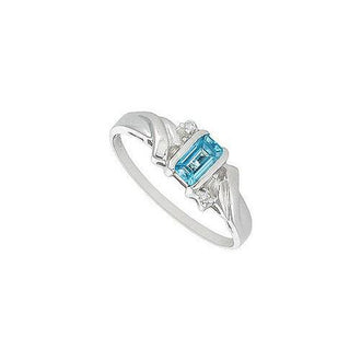 Blue Topaz and Diamond Ring : 14K White Gold - 1.00 CT TGW