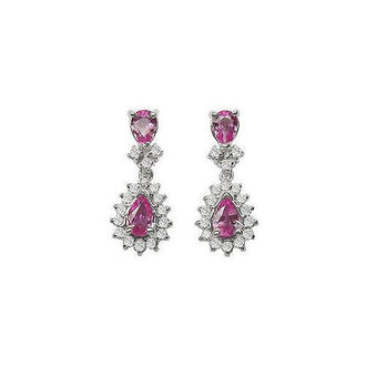 Pink Sapphire and Diamond Earrings : 14K White Gold - 2.50 CT TGW