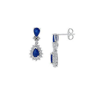 Blue Sapphire and Diamond Earrings : 14K White Gold - 2.50 CT TGW