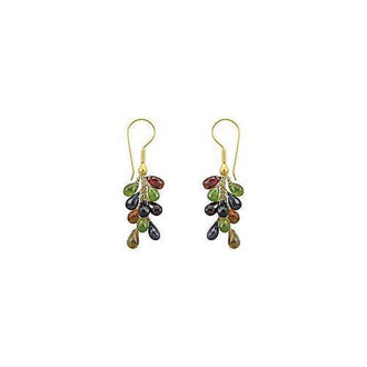 Multicolor Gemstone Cluster Earrings : 14K Yellow Gold - 15.00 CT TGW