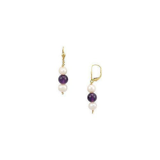 Cultured Pearl and Amethyst Earrings : 14K Yellow Gold - 5.00 CT TGW
