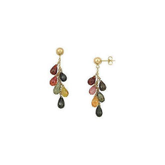 Multicolor Gemstone Drop Earrings : 14K Yellow Gold - 6.00 CT TGW