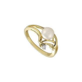 Cultured Pearl and Diamond Ring : 14K Yellow Gold - 0.02 CT Diamonds