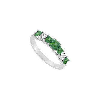 Emerald and Diamond Wedding Band : 14K White Gold - 2.50 CT TGW